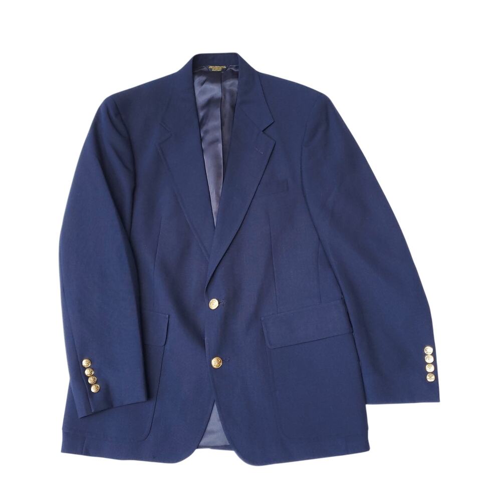 Vintage Palm Beach Blue Wool Poly Gold Button Blazer Jacket Sport Coat 40R